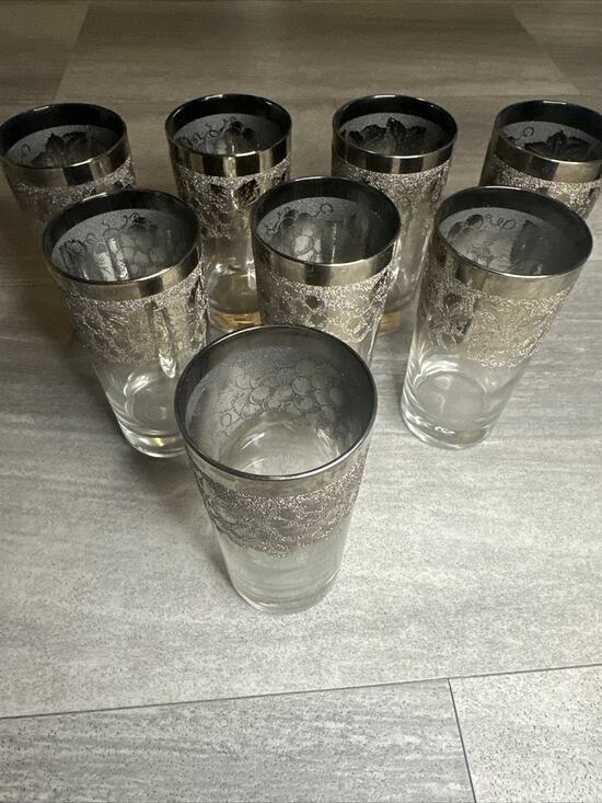 Vitreon Queen's Lusterware Other - MCM 8pc Set Vitreon Queens Lusterware Silver Fade Grape Highball Glasses
